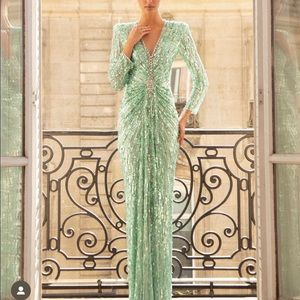 Jenny Packham embellished mint green gown